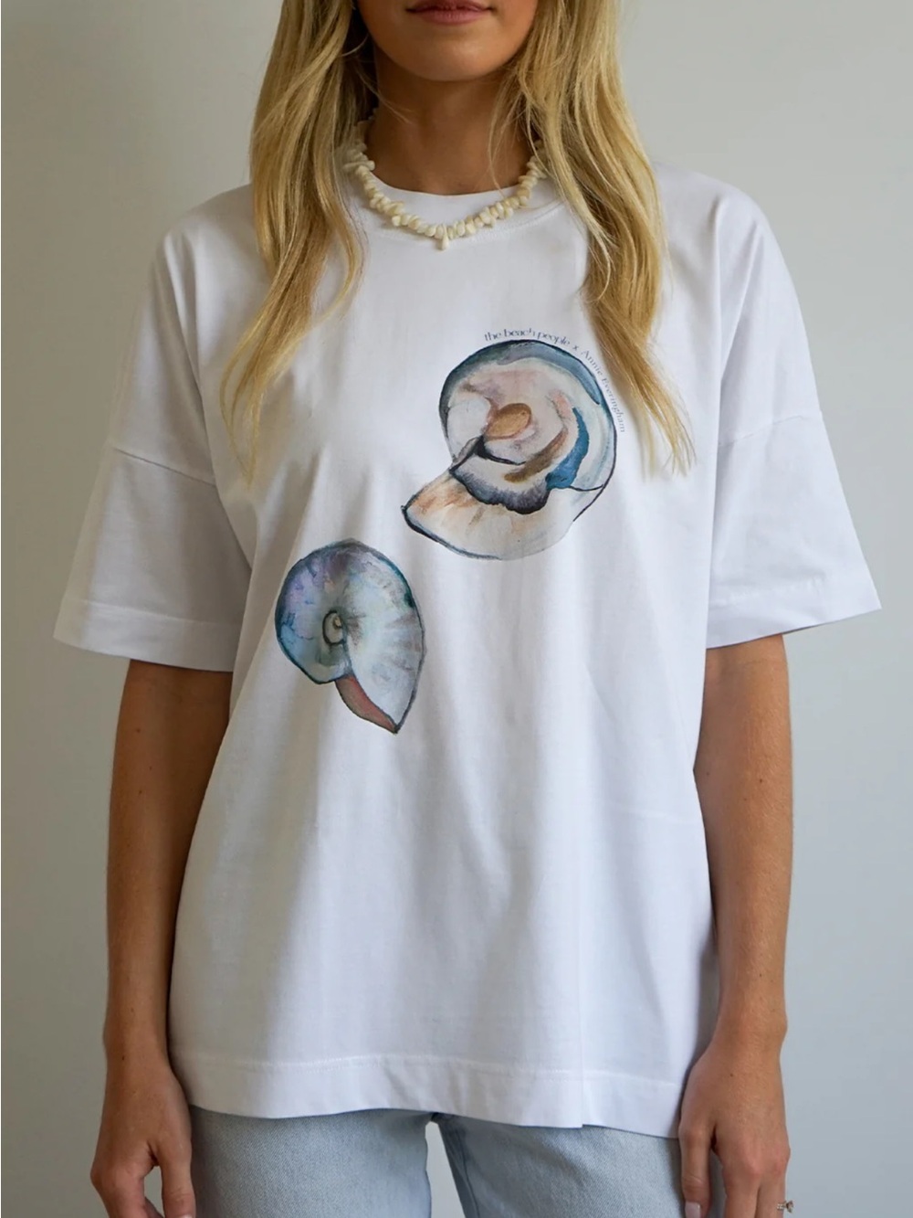 The Beach People x Annie Everingham White Short Sleeve Shell Graphic Tee